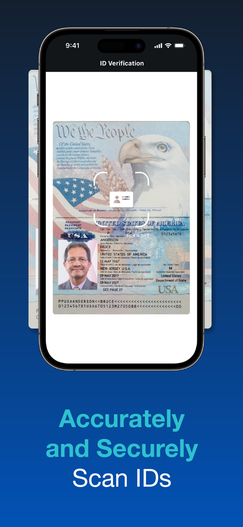 A smartphone screen demonstrating accurate and secure US passport scanning with the Scandit SDK Showcase app.