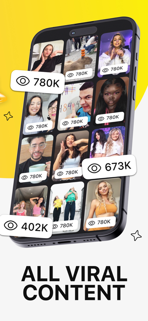 Interface of Tik Followers Tracker showing a grid of trending viral videos with view counts