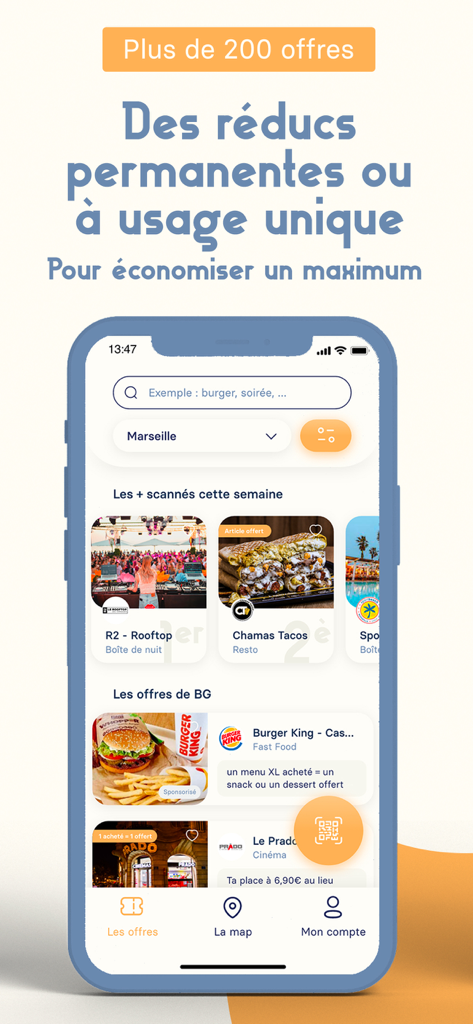 Interface do aplicativo Carte Compass exibindo descontos e ofertas locais para jovens