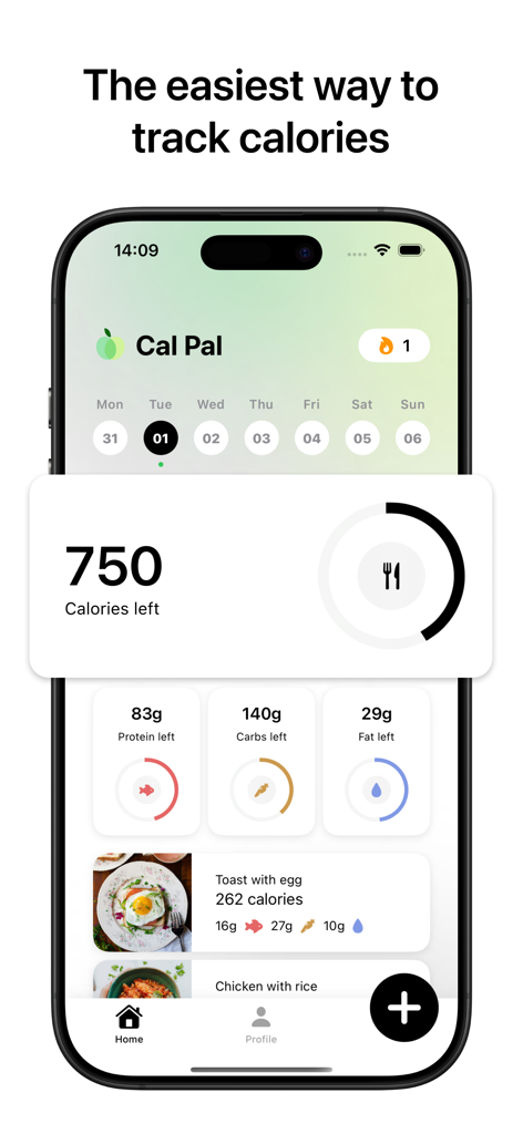 Cal Pal AI Calorie Tracker - Cal Pal AI dashboard displaying daily calorie and macronutrient tracking progress