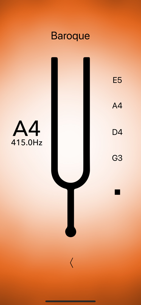 Violin Tuner Professional - App Accordatore Violino Pro che mostra la calibrazione barocca dell'accordatura per La4 a 415Hz