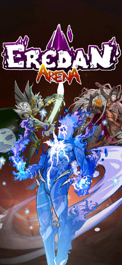 Eredan Arena - Schermata di avvio del gioco mobile Eredan Arena con personaggi fantasy e il logo ufficiale