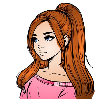 realistic girl with a high ponytail