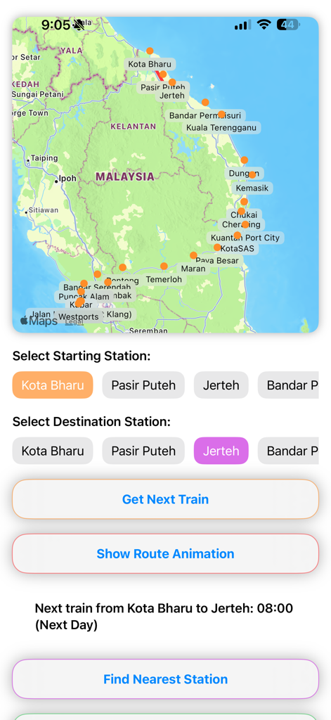 EGK ECRL Map - EGK ECRL Map app interface showing station selection and rail route map