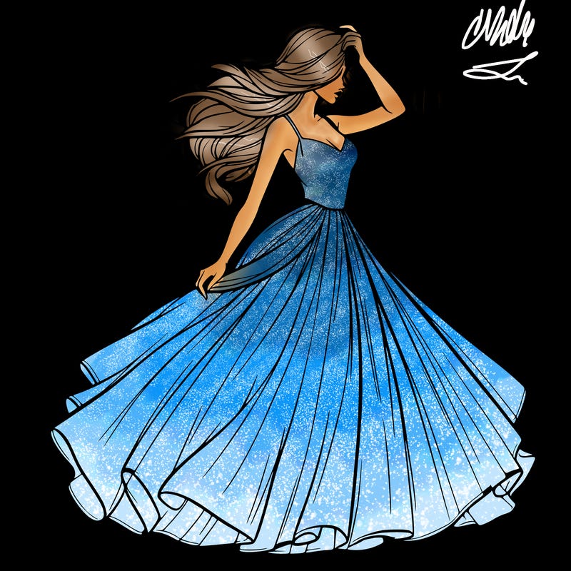 realistic woman with dress flowing in the wind