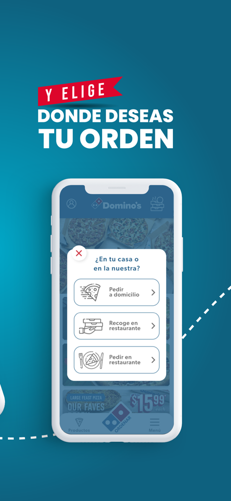 Domino's Pizza El Salvador - Dominos Pizza El Salvador app screen showing delivery and pickup order options