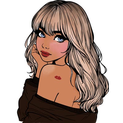 realistic girl with bangs looking over her shoulder