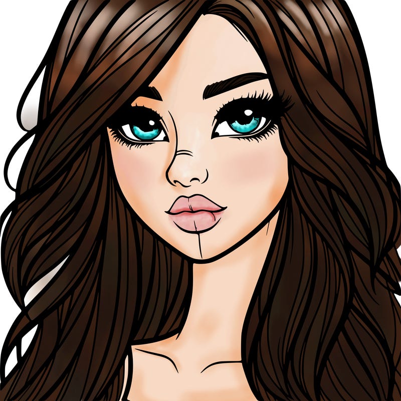 realistic girl with nose, lips & long layered hair