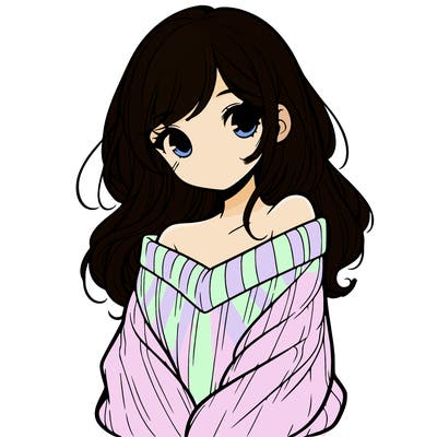 shy pretty girl wearing a sweater that is falling off one shoulder portrait