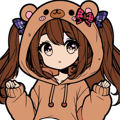 cute anime girl with ponytails and a cute bear hoodie