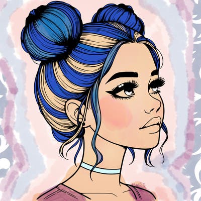 realistic girl with buns on the top of her head