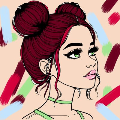 realistic girl with buns on the top of her head