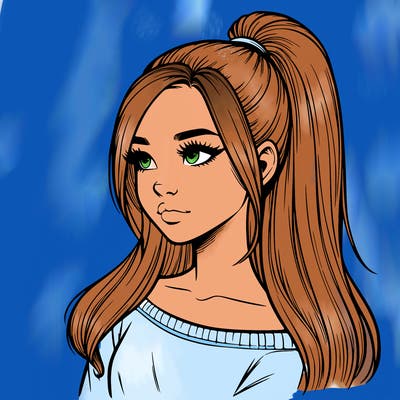 realistic girl with a high ponytail