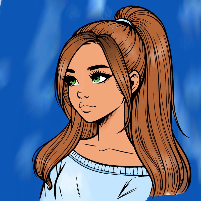realistic girl with a high ponytail