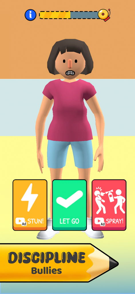 Teacher Simulator: Study Time! - Teacher Simulatorで、生徒のいじめっ子を懲らしめるための先生の選択肢が表示されているゲーム画面。