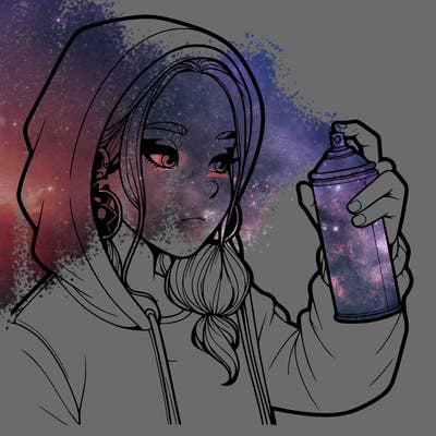 a realistic girl, spray painting