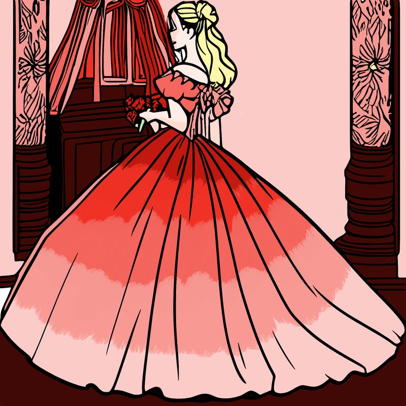 beautiful mournful girl in ball gown full body