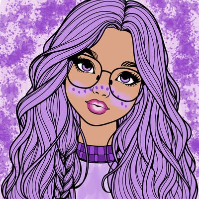 girl with long hair and freckles and glasses realistic