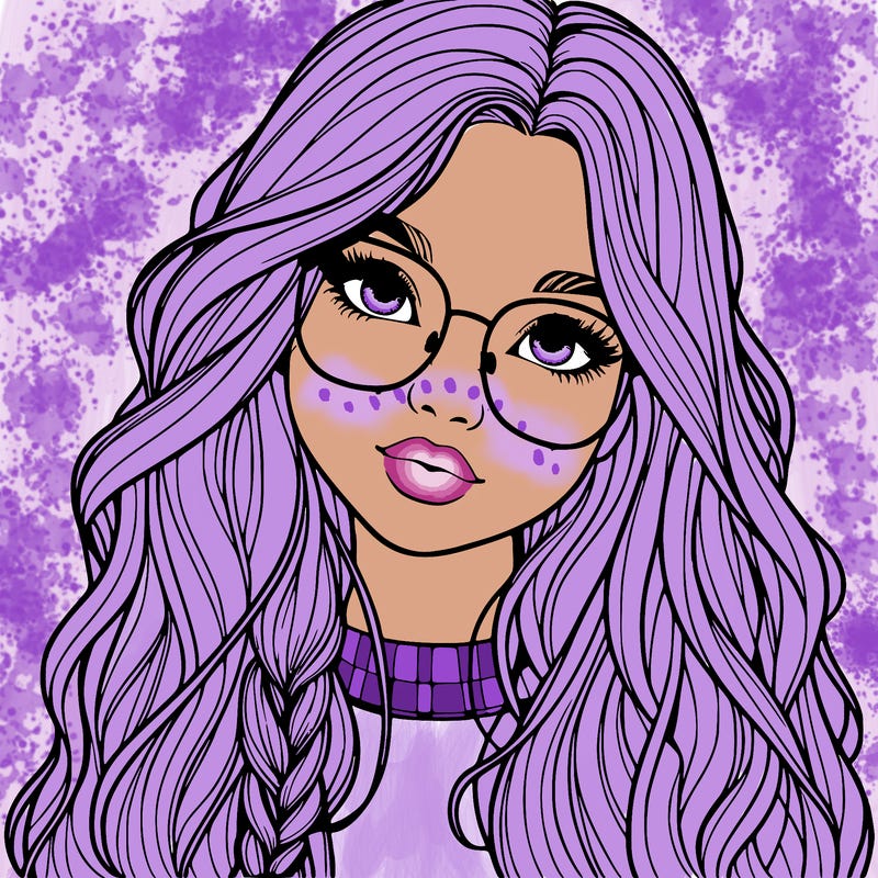 girl with long hair and freckles and glasses realistic