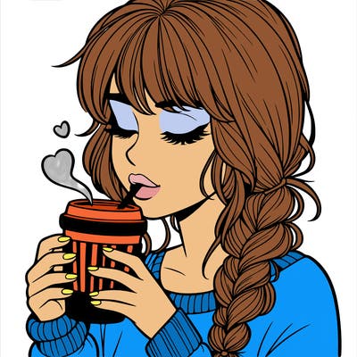 realistic girl drinking coffee