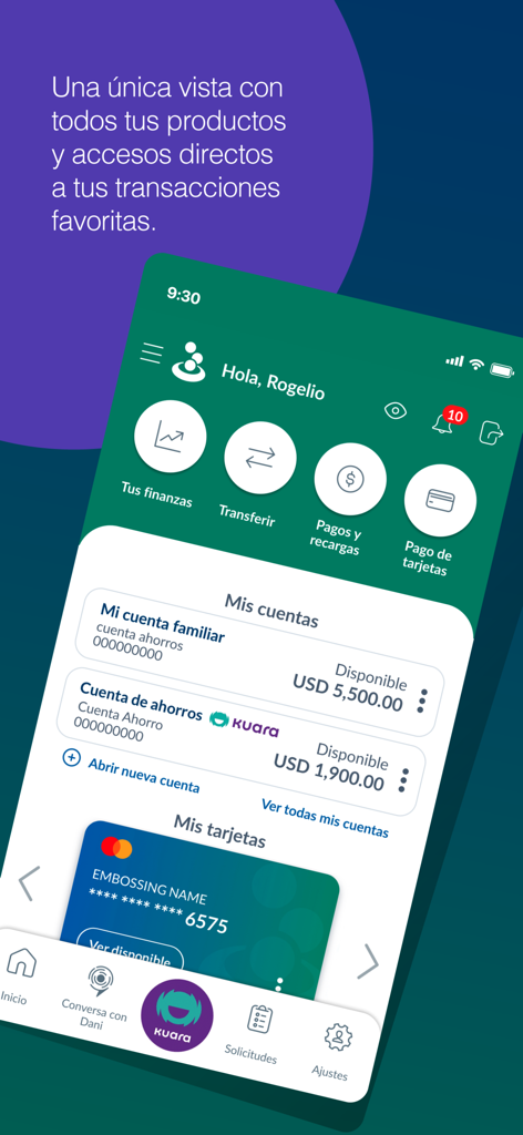 Banesco PA mobile banking dashboard displaying account balances and quick transaction shortcuts