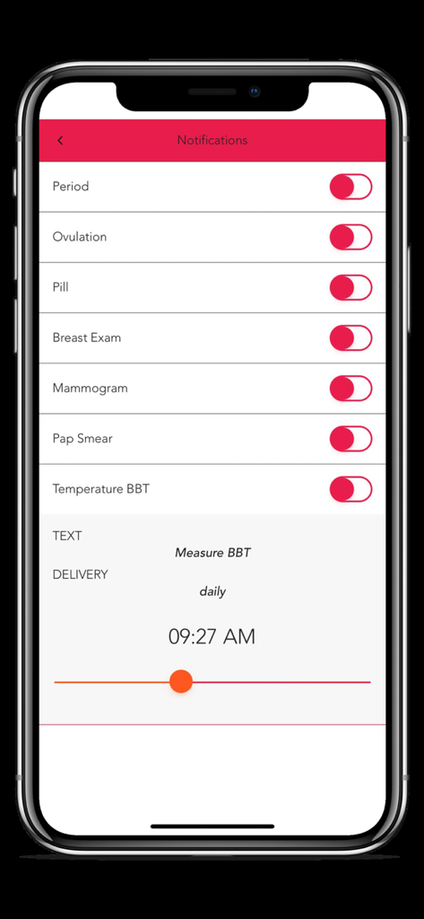 LADYTIMER Period Tracker - Ladytimer notification settings for periods ovulation and medical exams