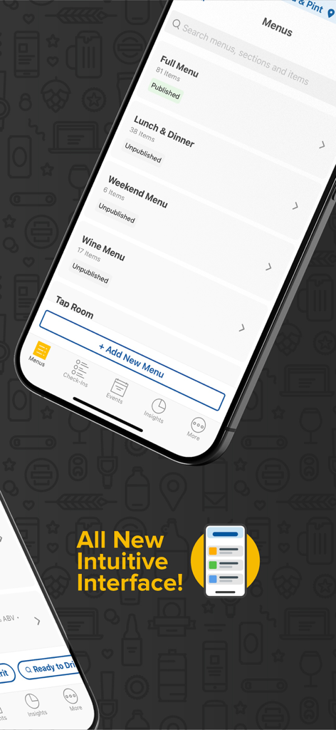 Untappd for Business - Untappd for Business mobile app showing digital menu management and publishing status