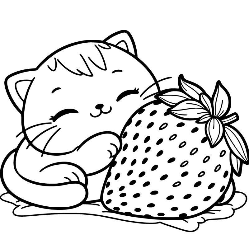 cat and strawbery
