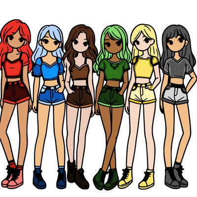 a group of girls wearing crop tops and shorts