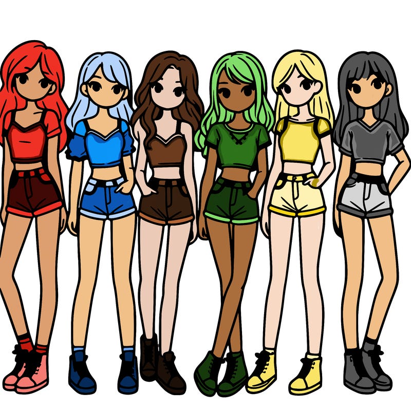 a group of girls wearing crop tops and shorts