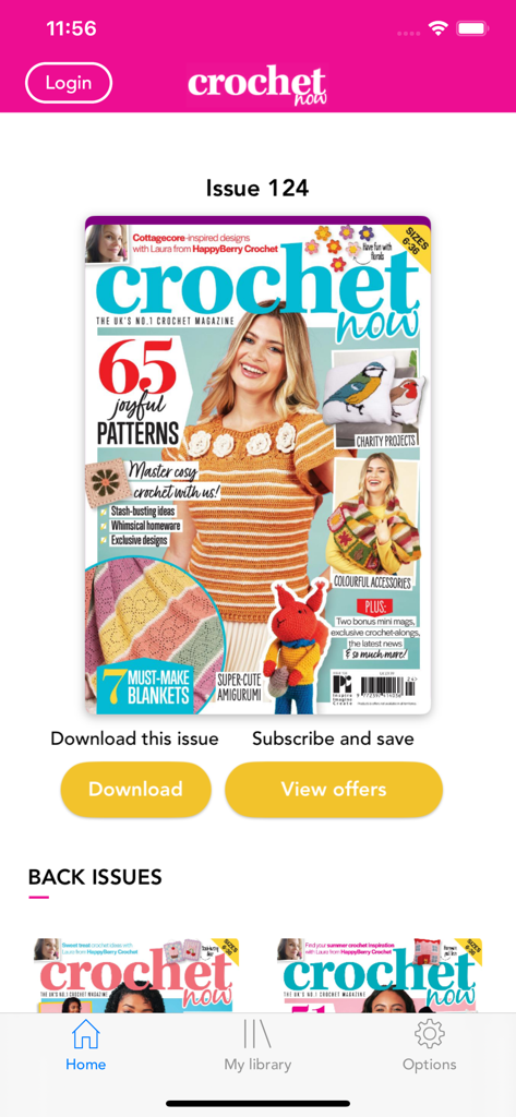 Crochet Now - Digital magazine interface of Crochet Now app showing pattern guides and amigurumi projects
