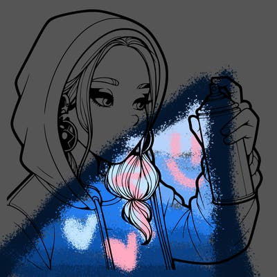 a realistic girl, spray painting