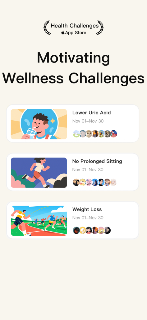 Sfide benessere dell'app PeeTime per la riduzione dell'acido urico e la perdita di peso