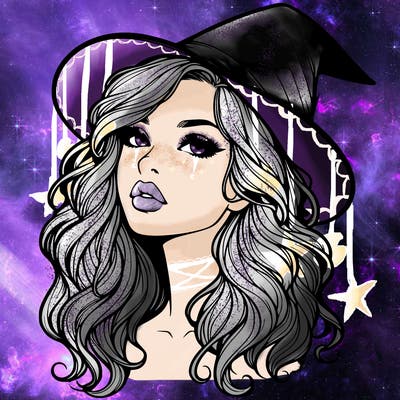 realistic witch girl with wavy hair and lips