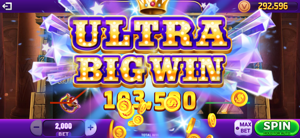 Poker & Slots - Poker Offline - Ultra Big Win celebration screen in the Poker and Slots offline casino app showing a large chip payout and gold coins