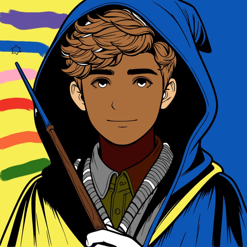 realistic boy wizard teen wearing cloak full body with a wand
