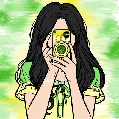 a realistic girl holding her phone taking pictures