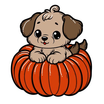 cute little puppy in a pumpkin