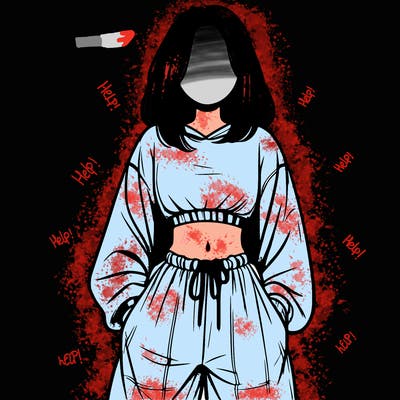 realistic girl faceless with baggy pants and a crop top