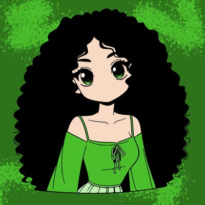 a black anime girl with long afro hair