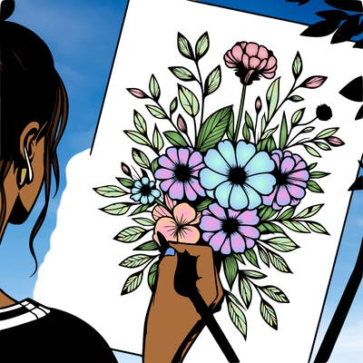 artist drawing realistic flowers