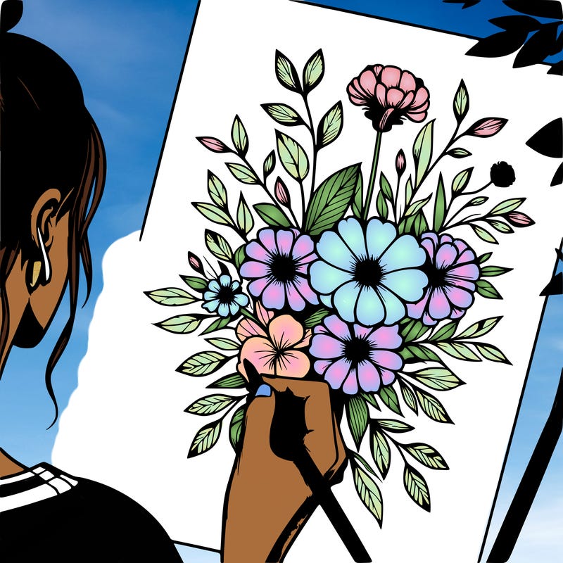 artist drawing realistic flowers