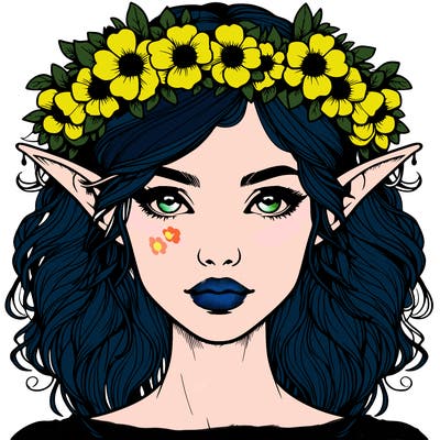 realistic female elf with flower crown