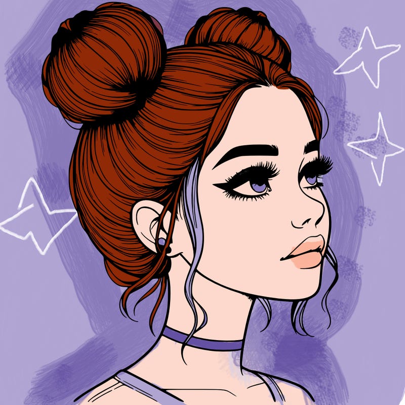 realistic girl with buns on the top of her head