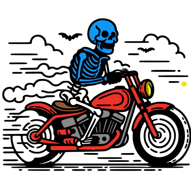 skeleton riding motorcycle