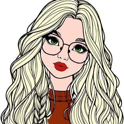 girl with long hair and freckles and glasses realistic