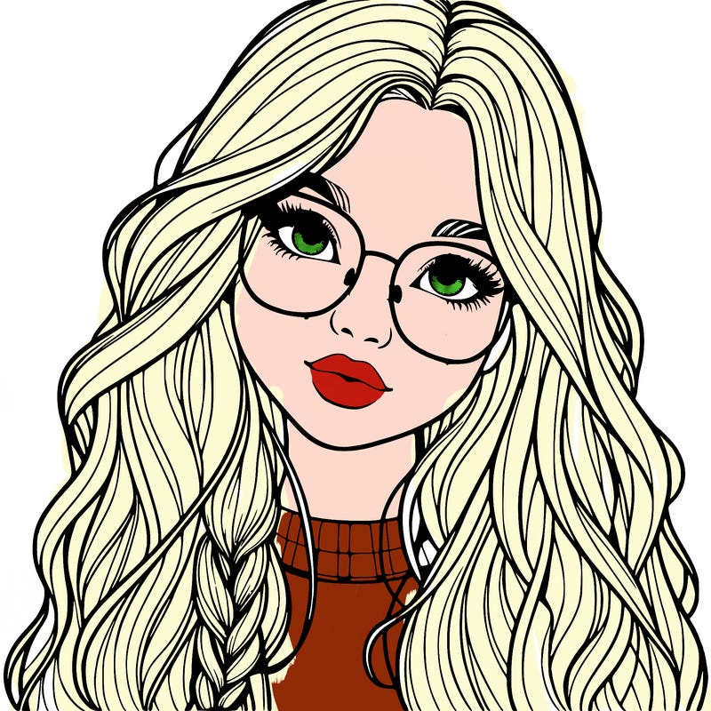 girl with long hair and freckles and glasses realistic