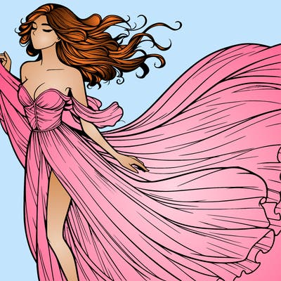 realistic woman in dress flowing the the wind