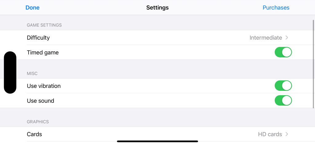 Classic Spider - Menu de configurações do Spider Clássico mostrando opções de dificuldade do jogo, som e estilos de cartas