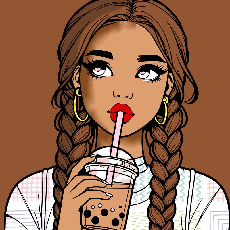 realistic girl with braided hair drinking boba